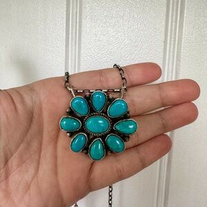 Kingman Turquoise Cluster Pendant Necklace